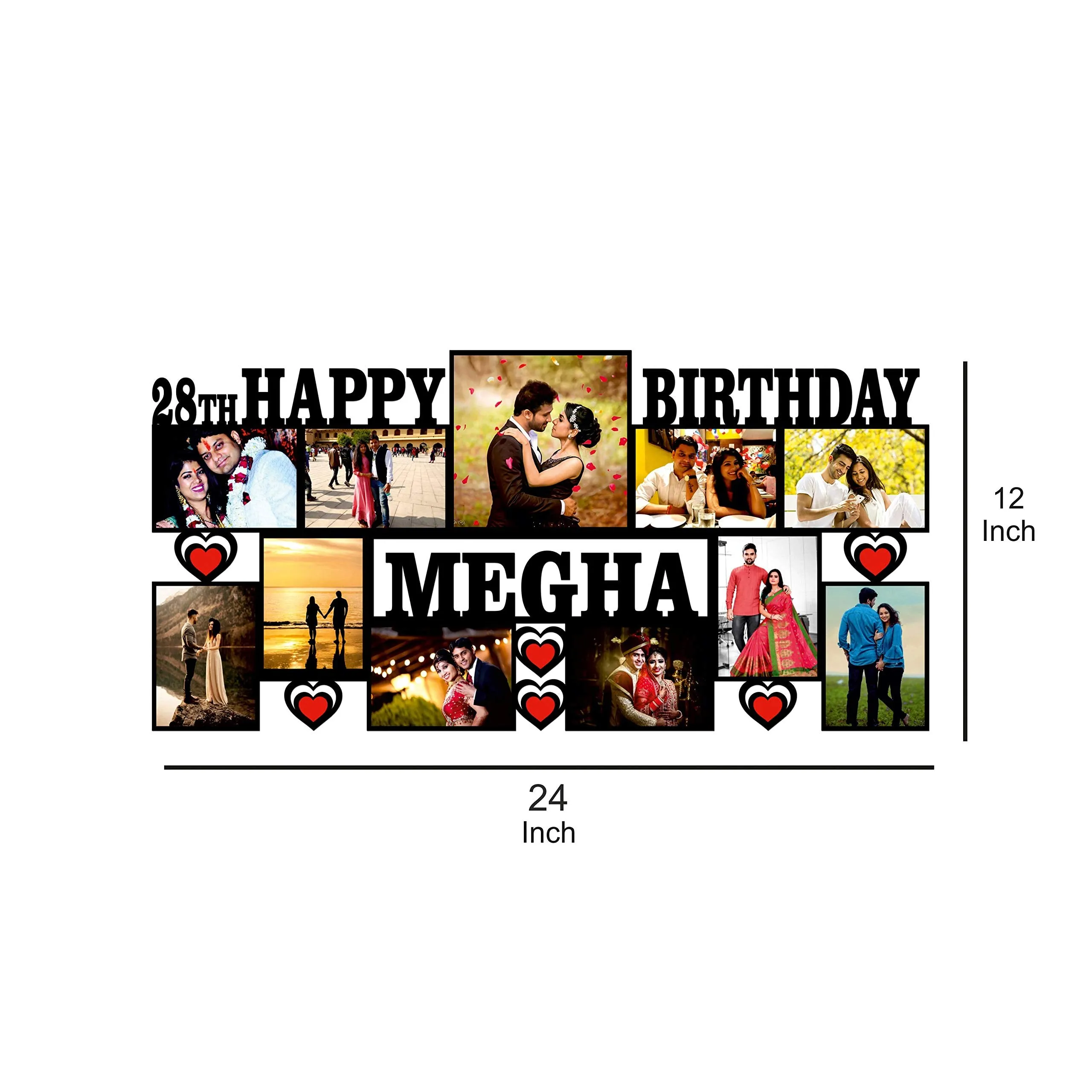 Plan To Gift "PRIME TAG PRODUCT Happy Birthday Frame with 11 photos Customized Photo Frame with Name Collage | Customized Gift Personalized Photo Frame with Name 12 x 24 inch