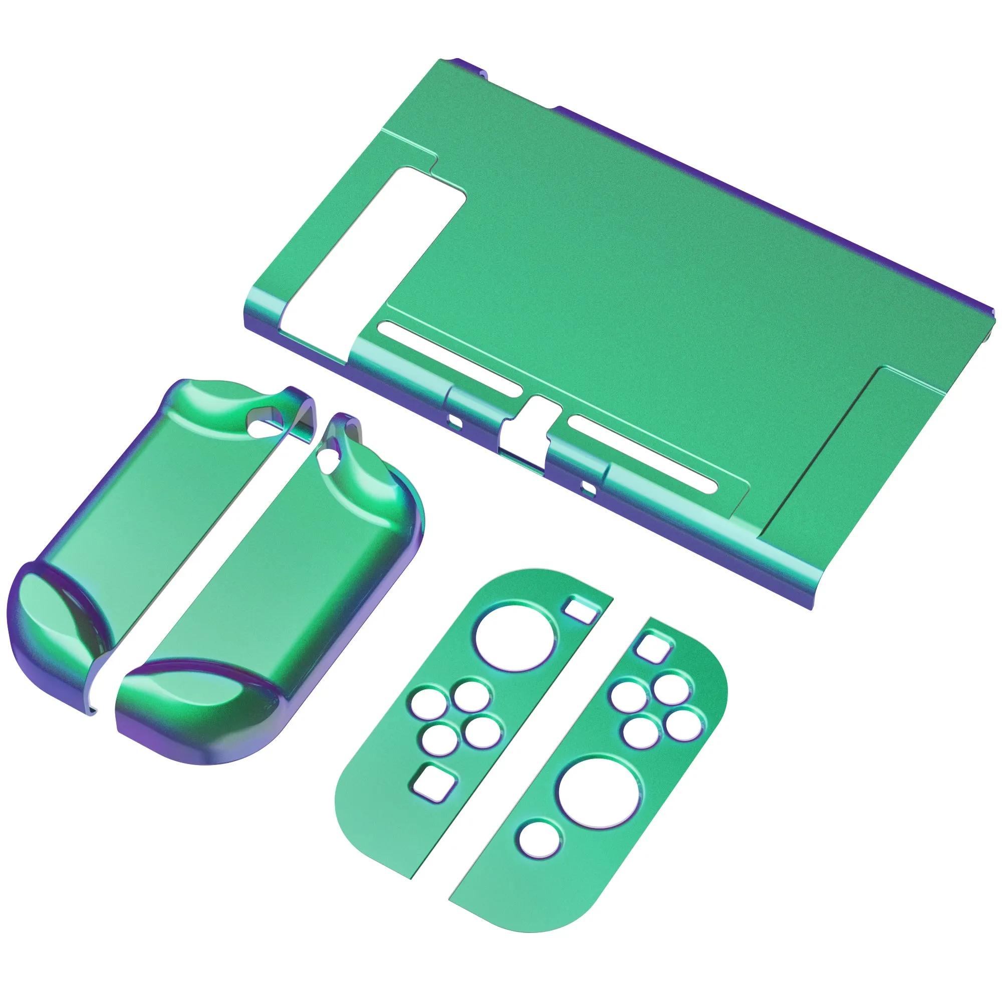 PlayVital Chameleon Green Purple Glossy Back Cover for NS Switch Console, NS Joycon Handheld Controller Separable Protector Hard Shell, Customized Dockable Protective Case for NS Switch - NTP304