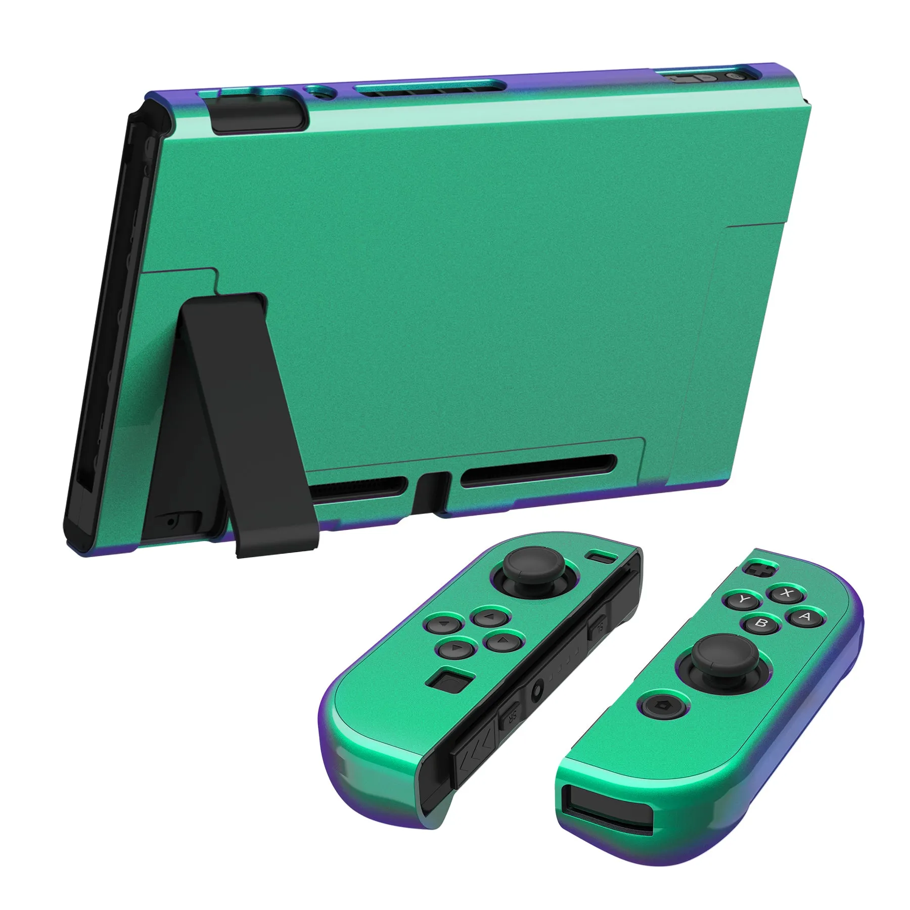 PlayVital Chameleon Green Purple Glossy Back Cover for NS Switch Console, NS Joycon Handheld Controller Separable Protector Hard Shell, Customized Dockable Protective Case for NS Switch - NTP304