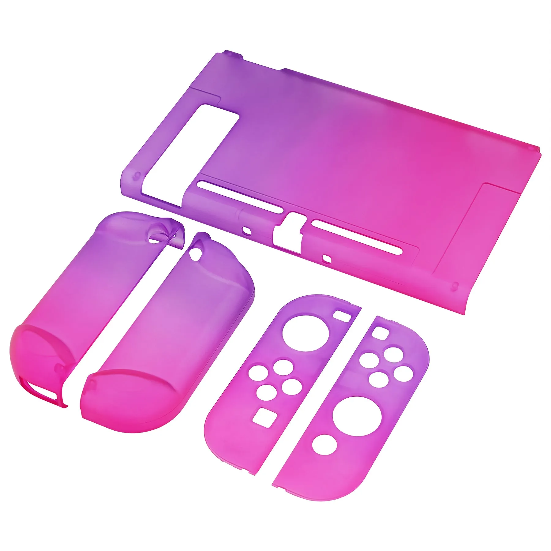 PlayVital Clear Atomic Purple Rose Red Back Cover for NS Switch Console, NS Joycon Handheld Controller Separable Protector Hard Shell, Soft Touch Customized Dockable Protective Case for NS Switch - NTP345