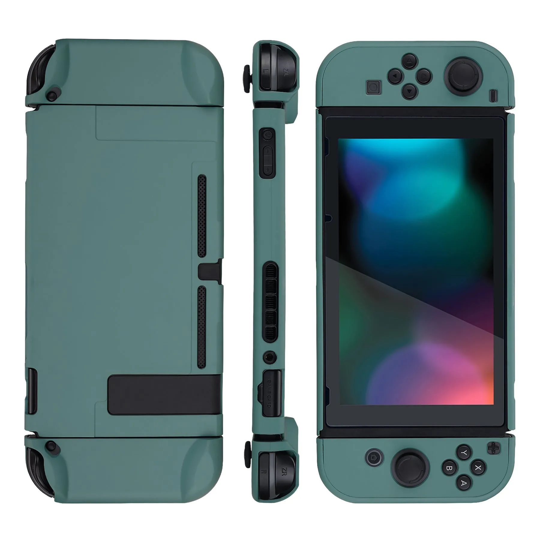 PlayVital Hunter Green Back Cover for NS Switch Console, NS Joycon Handheld Controller Separable Protector Hard Shell, Soft Touch Customized Dockable Protective Case for NS Switch - NTP342