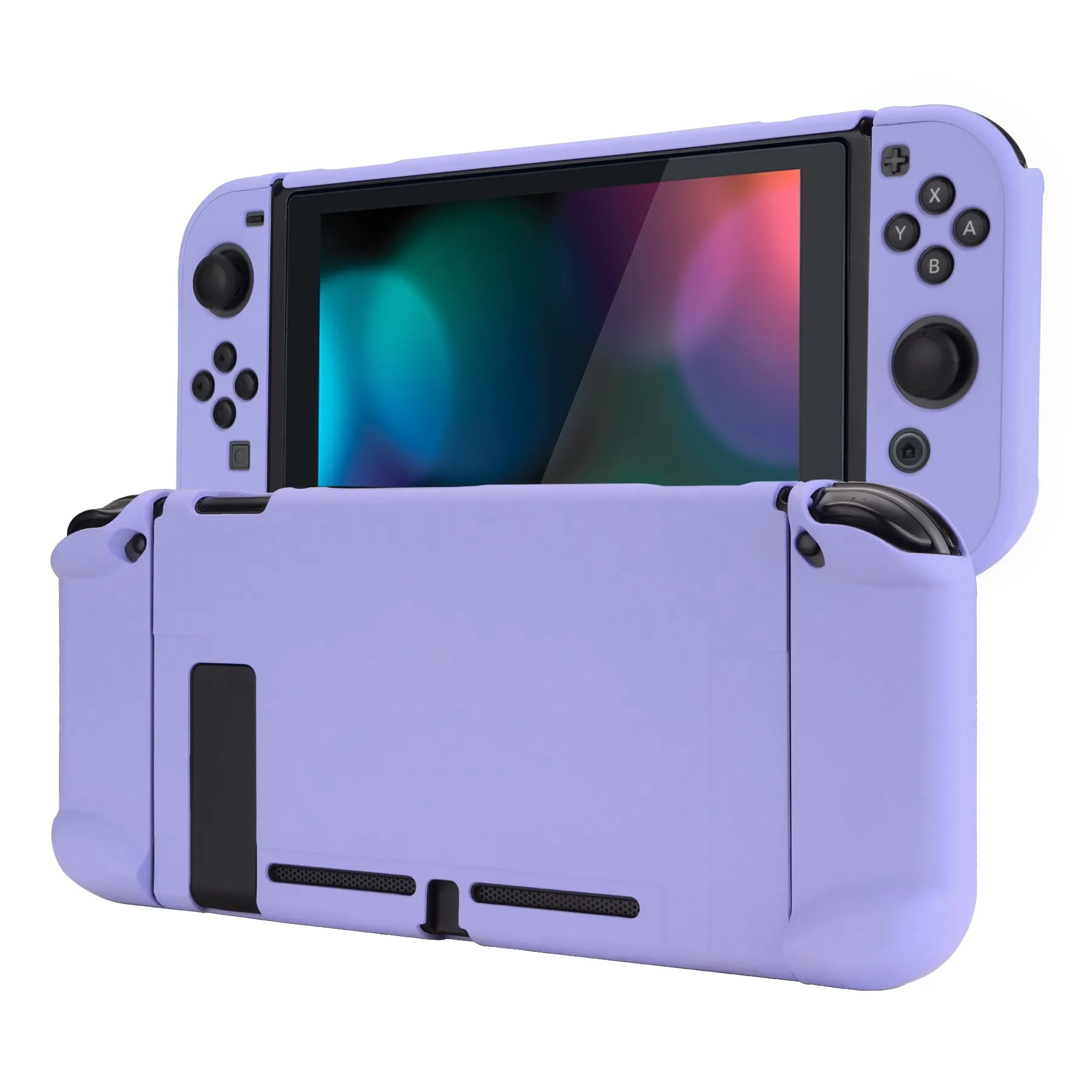 PlayVital Light Violet Back Cover for NS Switch Console, NS Joycon Handheld Controller Separable Protector Hard Shell, Customized Dockable Protective Case for NS Switch - NTP341