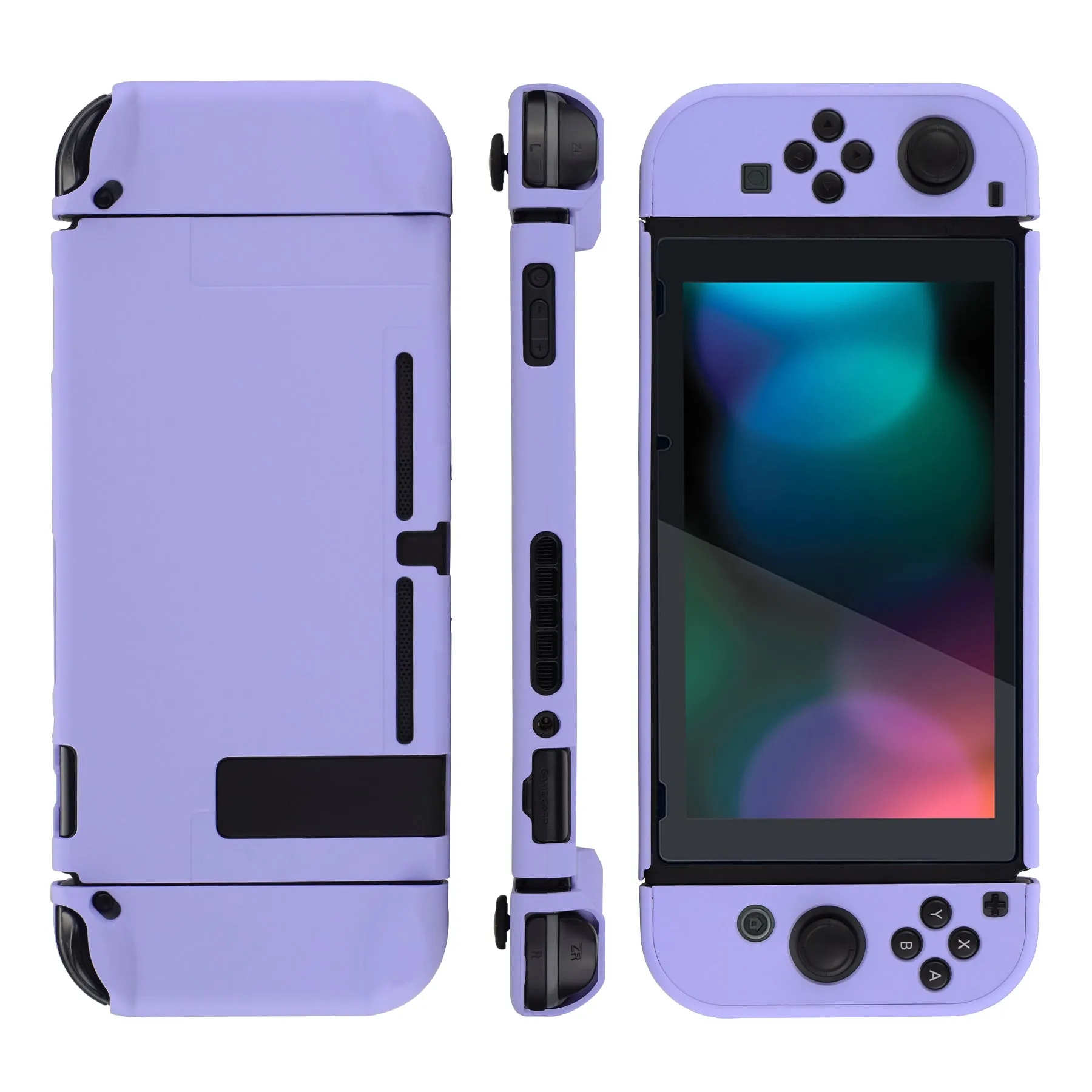 PlayVital Light Violet Back Cover for NS Switch Console, NS Joycon Handheld Controller Separable Protector Hard Shell, Customized Dockable Protective Case for NS Switch - NTP341