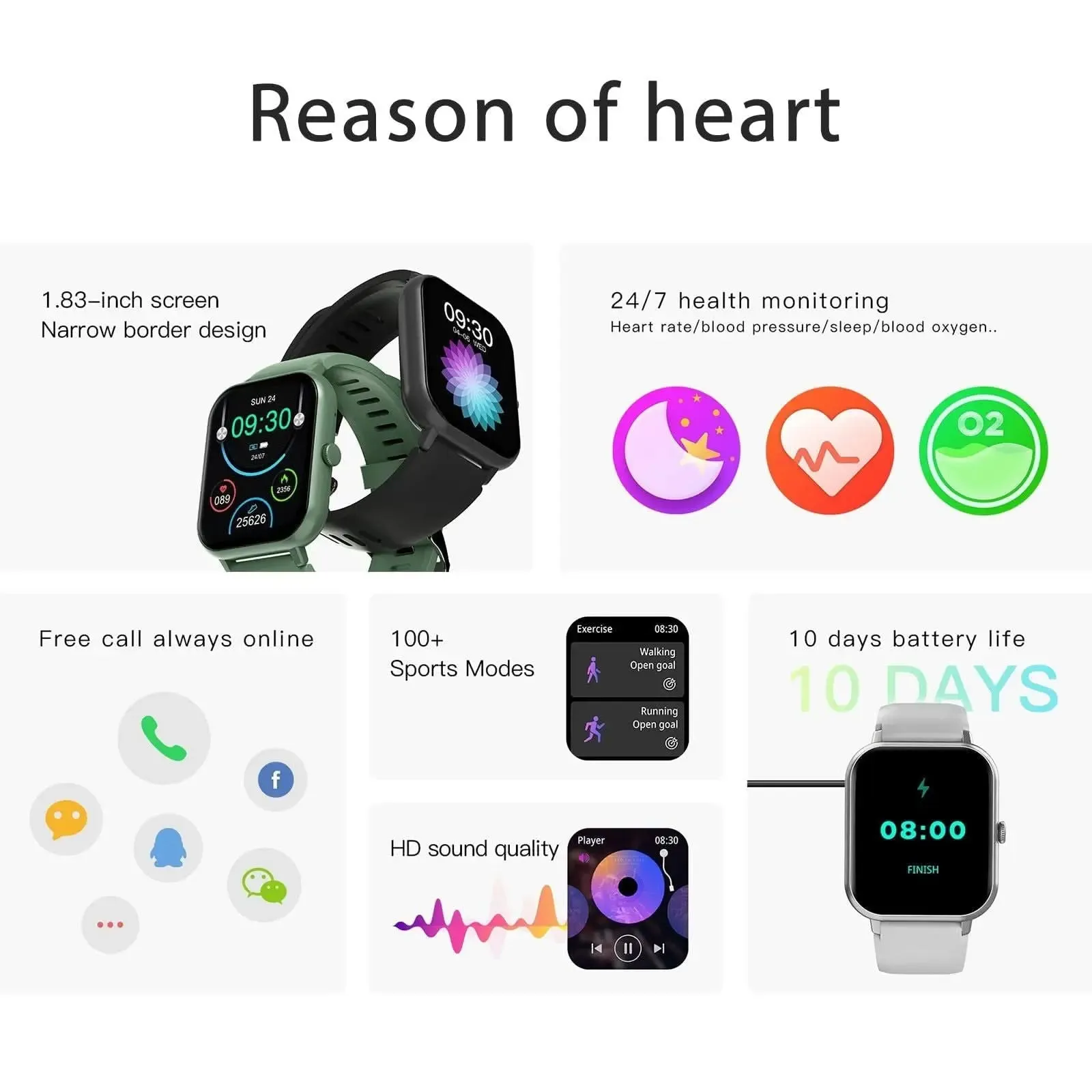 Premium 1.83" Health & Fitness Smartwatch with Waterproof Design and Comprehensive Tracking