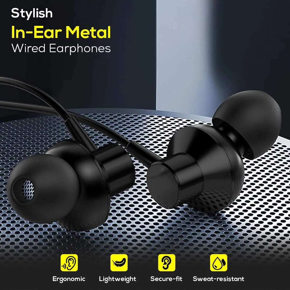 pTron Pride Lite HBE (High Bass Earphones) in Ear Wired Earphones with Mic, 10mm Powerful Driver for Stereo Audio, Noise Cancelling Headset with 1.2m Tangle-Free Cable & 3.5mm Aux - (Black)