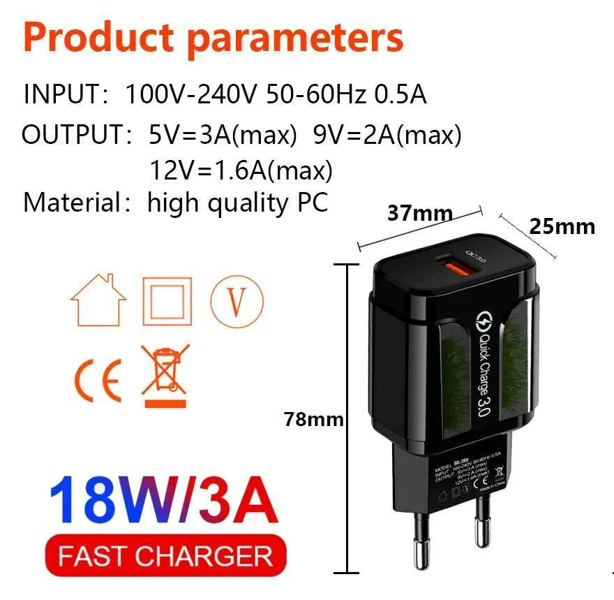 Rapid Charging LED Light EU Plug USB Adapter: Versatile Fast Charger