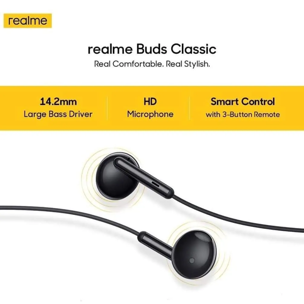 Realme Buds Classic 3.5mm Wired Earphone with HD Microphone - Black