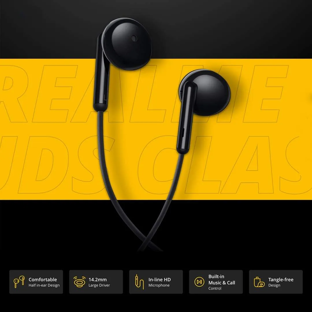 Realme Buds Classic 3.5mm Wired Earphone with HD Microphone - Black