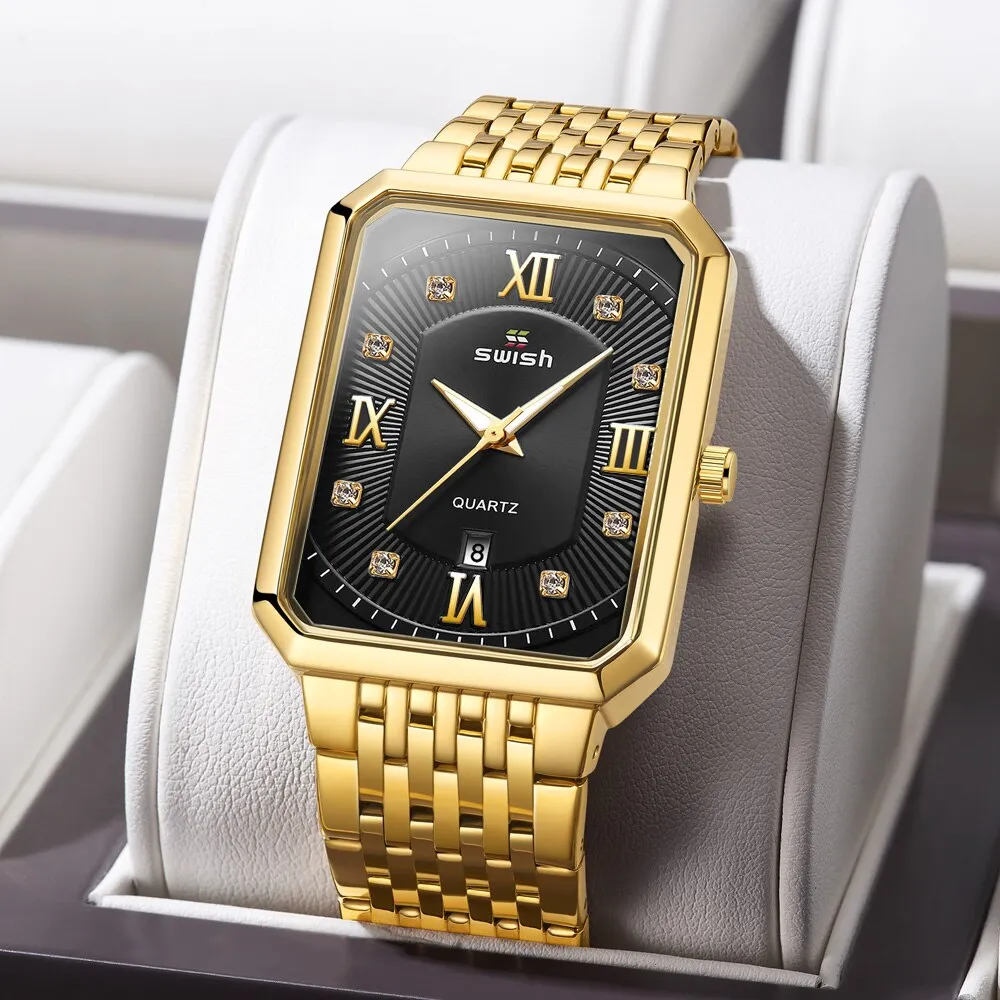 Relogio Masculino Luxo Brand Designer Watches Men Creative Rectangle Quartz Wrist Watch Luxury Business Golden Watches Mens