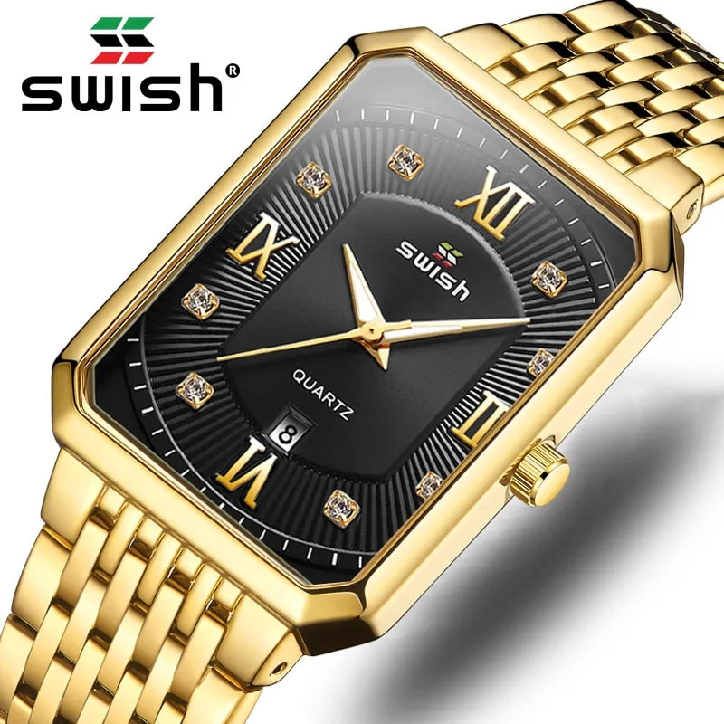 Relogio Masculino Luxo Brand Designer Watches Men Creative Rectangle Quartz Wrist Watch Luxury Business Golden Watches Mens