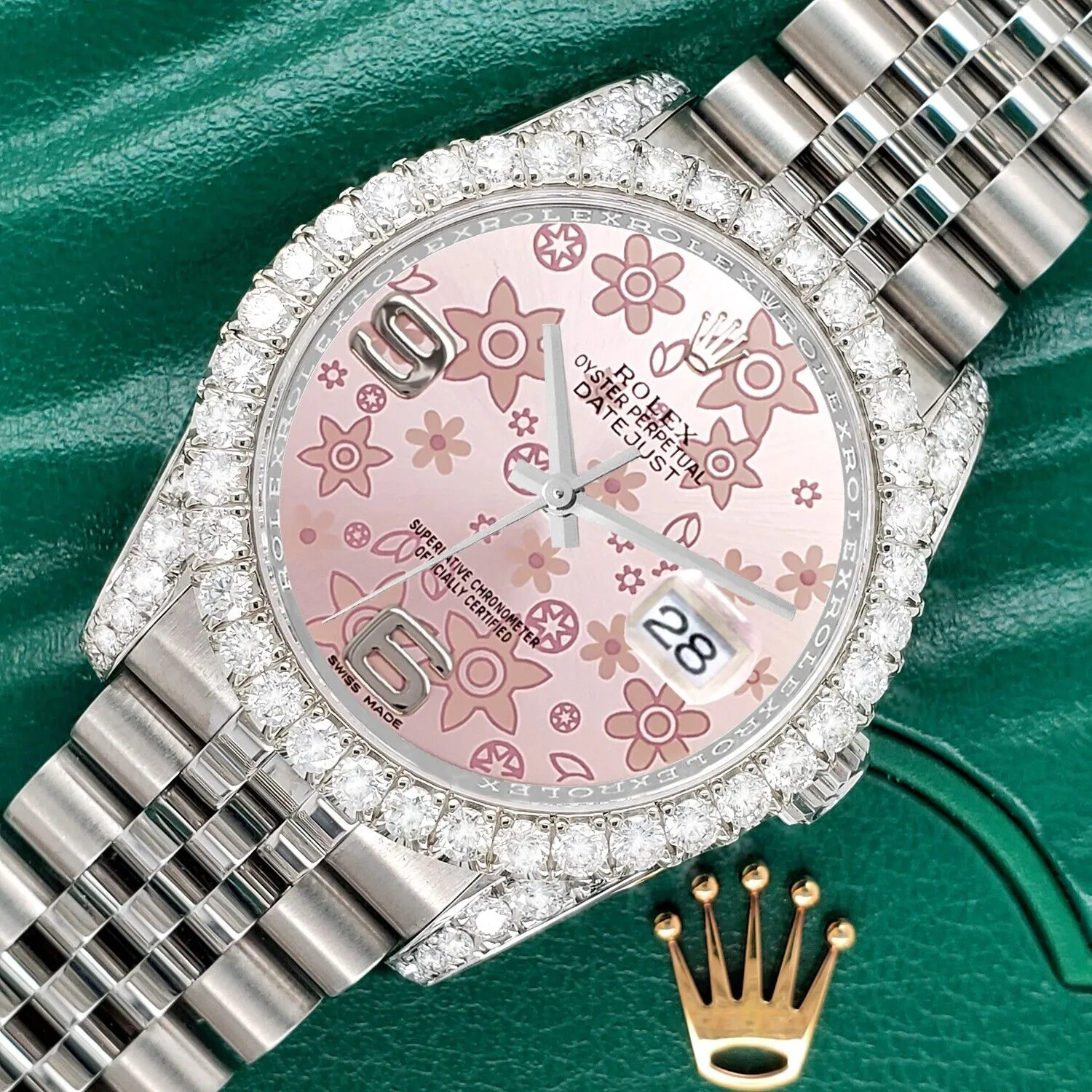 Rolex Datejust 116200 36mm 3.9CT Diamond Bezel/Lugs/Pink Floral Dial Steel Watch TFJ-142507976