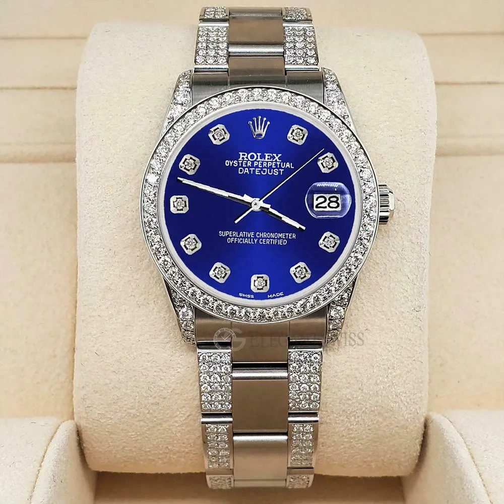 Rolex Datejust 31mm 3.5ct Diamond Bezel/Lugs/Bracelet/Navy Blue Dial Steel Watch TFJ-142508817