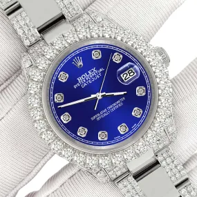 Rolex Datejust 31mm Pave 7.2ct Iced Diamond Navy Blue Track Watch  TFJ-142508463