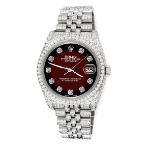 Rolex Datejust 36mm 10.2ct Diamond Maroon Vignette Jubilee Watch TFJ-142508334