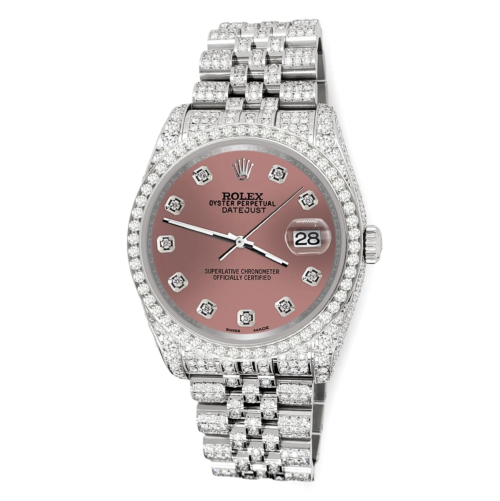 Rolex Datejust 36mm 10.2ct Iced Diamond Salmon Jubilee Watch TFJ-142508332