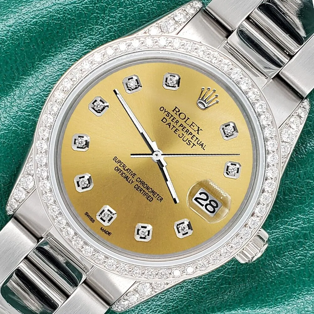 Rolex Datejust 36mm 1.95CT Diamond Bezel/Lugs/Champagne Dial Steel Oyster Watch TFJ-142507884