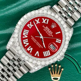 Rolex Datejust  36mm 4.2CT Diamond Bezel/Lugs/Red MOP Roman Dial Watch TFJ-142508671