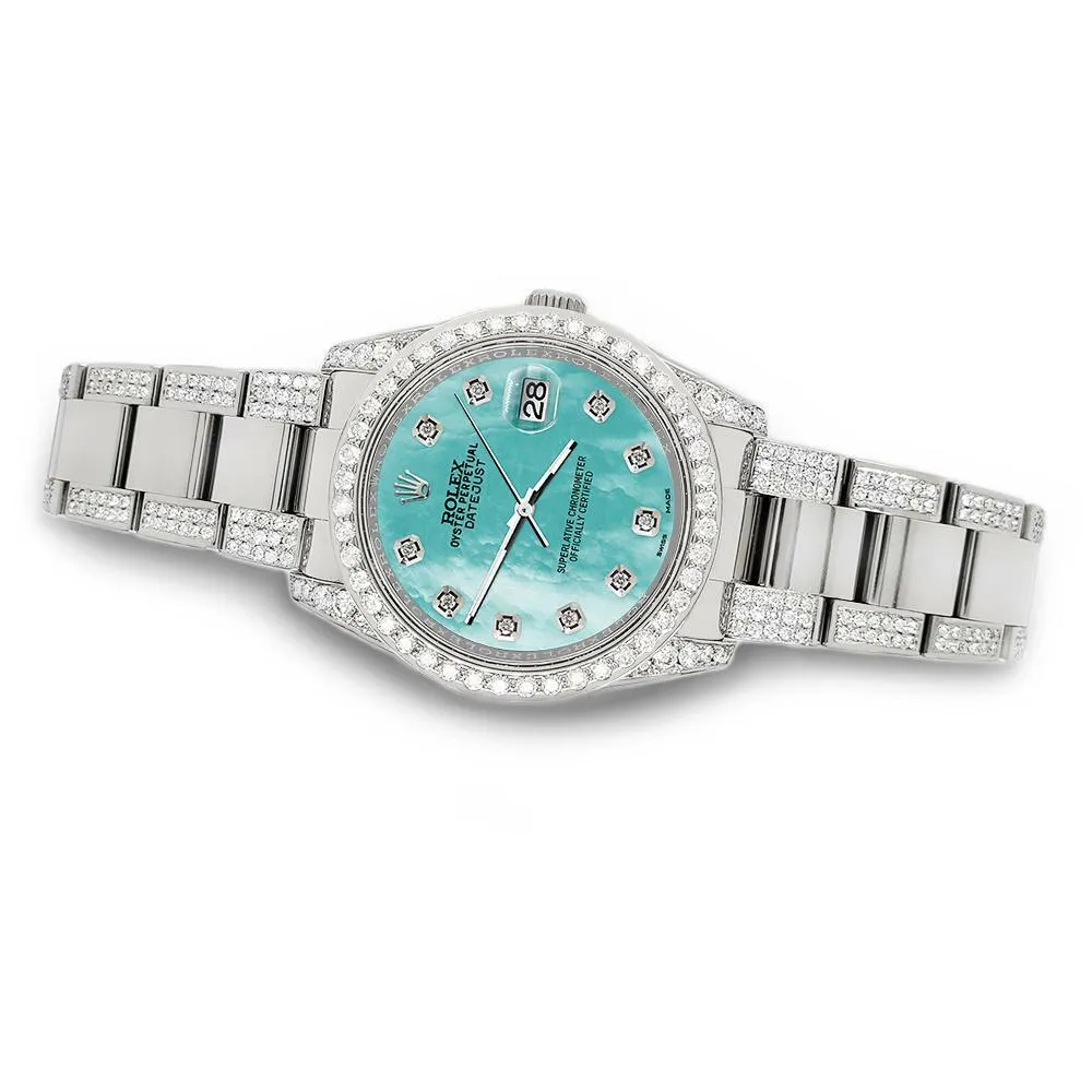 Rolex Datejust 36mm 5.9ct Diamond Bezel/Lugs/Bracelet/Aquamarine Dial  TFJ-142508110