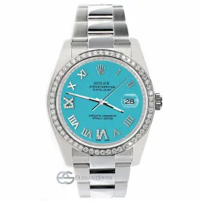 Rolex Datejust 36mm Custom Diamond Bezel/Turquoise Roman Dial Oyster TFJ-142508721