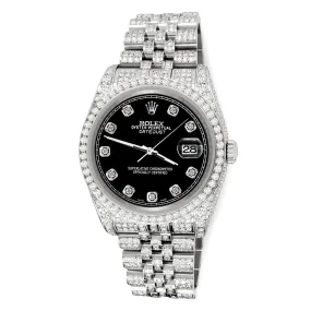 Rolex Datejust 36mm Pave 10.2ct Iced Diamond Black Track Dial  TFJ-142508448