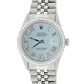 Rolex Datejust 36mm Steel Jubilee Watch w/Baby Blue Roman Dial &amp; Diamond Bezel TFJ-142508173