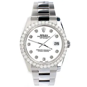 Rolex Datejust   Diamond Bezel/White Diamond Dial Steel Watch TFJ-142507904