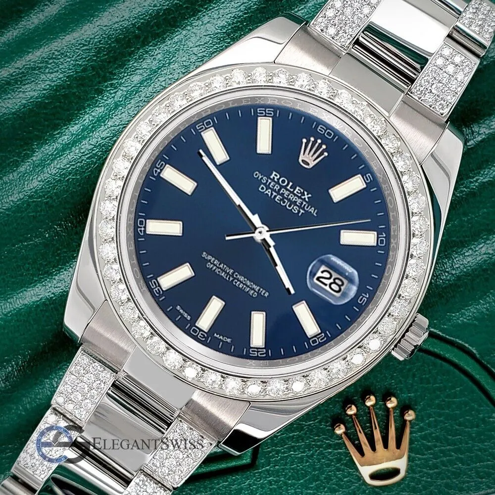 Rolex Datejust II 41mm 5ct Diamond Watch With Blue Stick Dial 116300 Box Papers TFJ-142508224