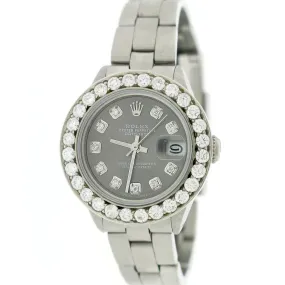 Rolex Datejust Ladies 26mm 1.96Ct Diamond Bezel/Grey Dial Oyster Steel Watch TFJ-142508158