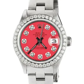 Rolex Datejust Ladies 26mm Diamond Bezel/Chic Red Dial Oyster Steel Watch TFJ-142508021