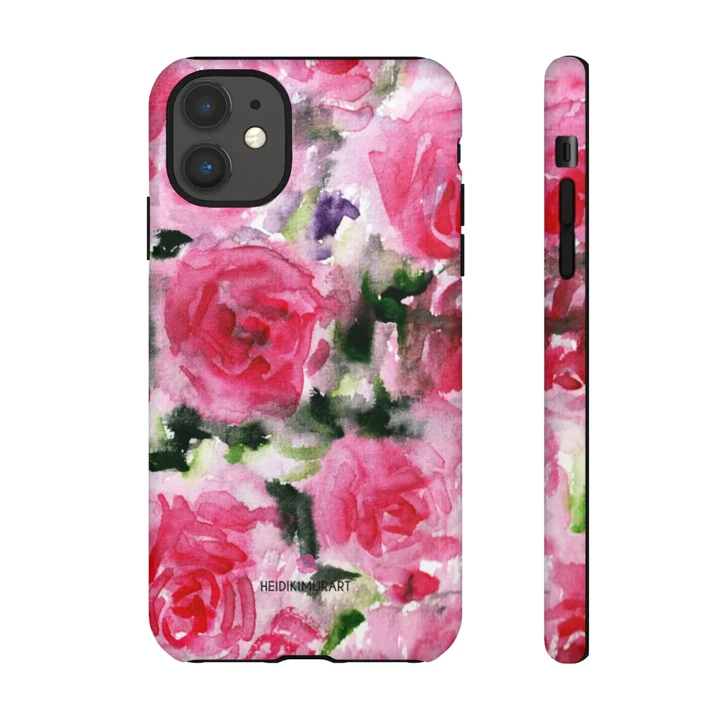 Rose Pink Floral Phone Case, Flower Print Best Designer Art iPhone Samsung Case-Made in USA