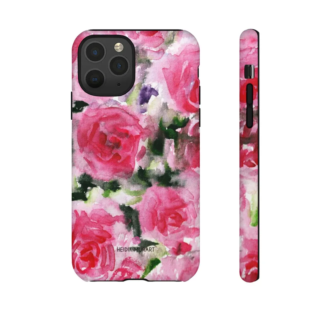 Rose Pink Floral Phone Case, Flower Print Best Designer Art iPhone Samsung Case-Made in USA