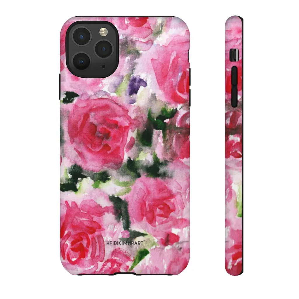 Rose Pink Floral Phone Case, Flower Print Best Designer Art iPhone Samsung Case-Made in USA