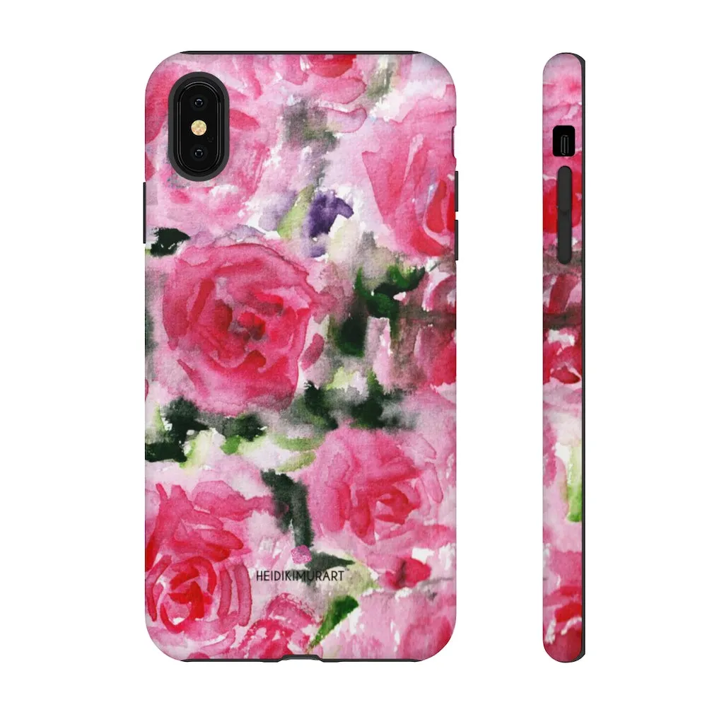 Rose Pink Floral Phone Case, Flower Print Best Designer Art iPhone Samsung Case-Made in USA