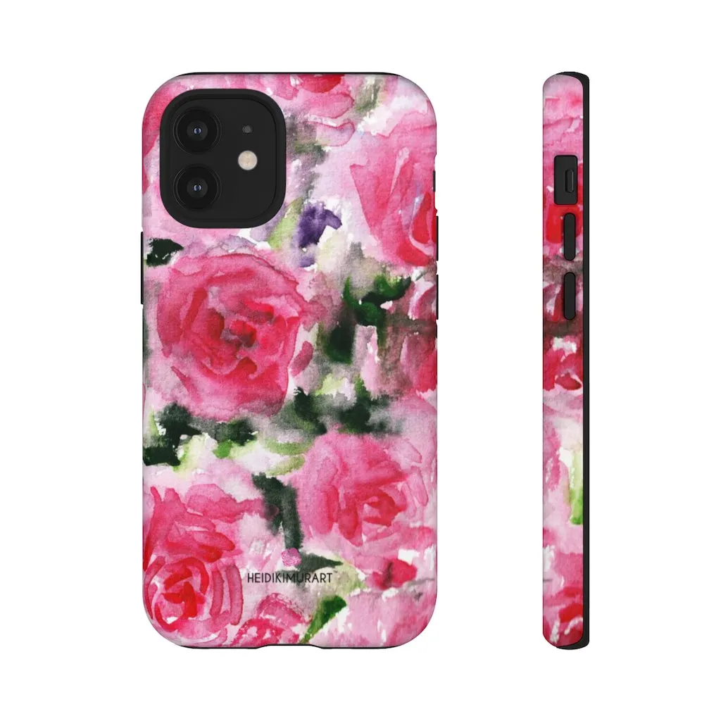 Rose Pink Floral Phone Case, Flower Print Best Designer Art iPhone Samsung Case-Made in USA