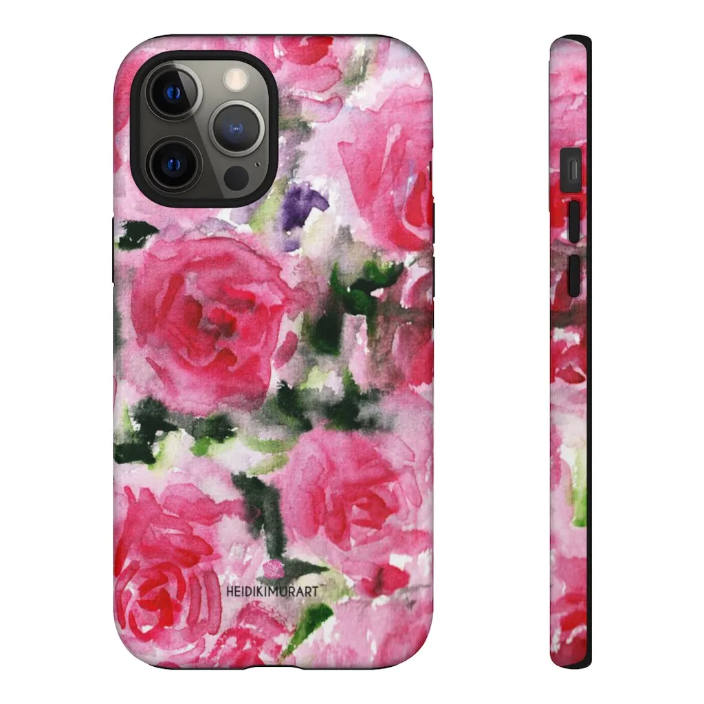 Rose Pink Floral Phone Case, Flower Print Best Designer Art iPhone Samsung Case-Made in USA