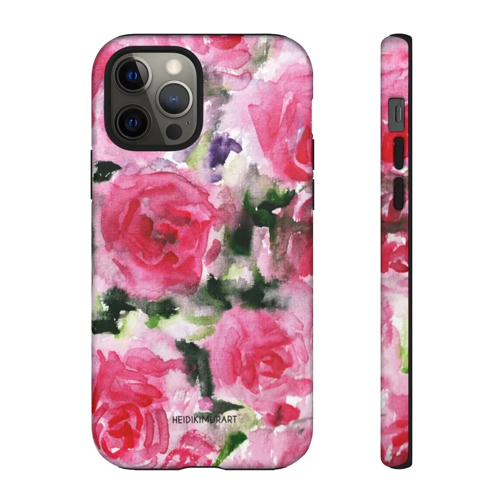 Rose Pink Floral Phone Case, Flower Print Best Designer Art iPhone Samsung Case-Made in USA