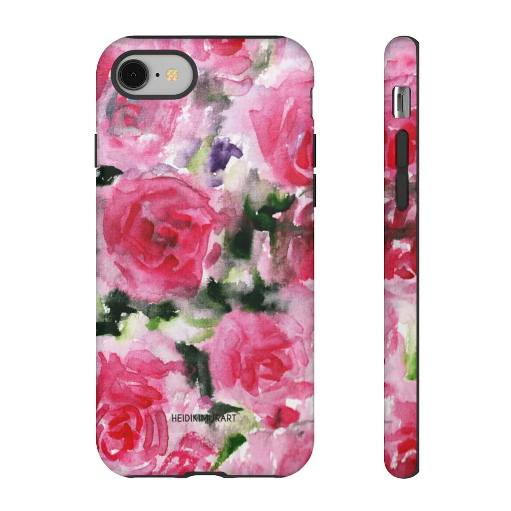 Rose Pink Floral Phone Case, Flower Print Best Designer Art iPhone Samsung Case-Made in USA