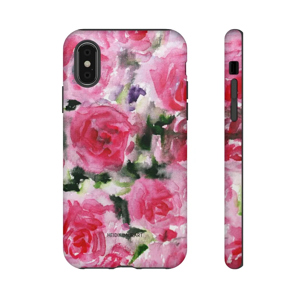 Rose Pink Floral Phone Case, Flower Print Best Designer Art iPhone Samsung Case-Made in USA