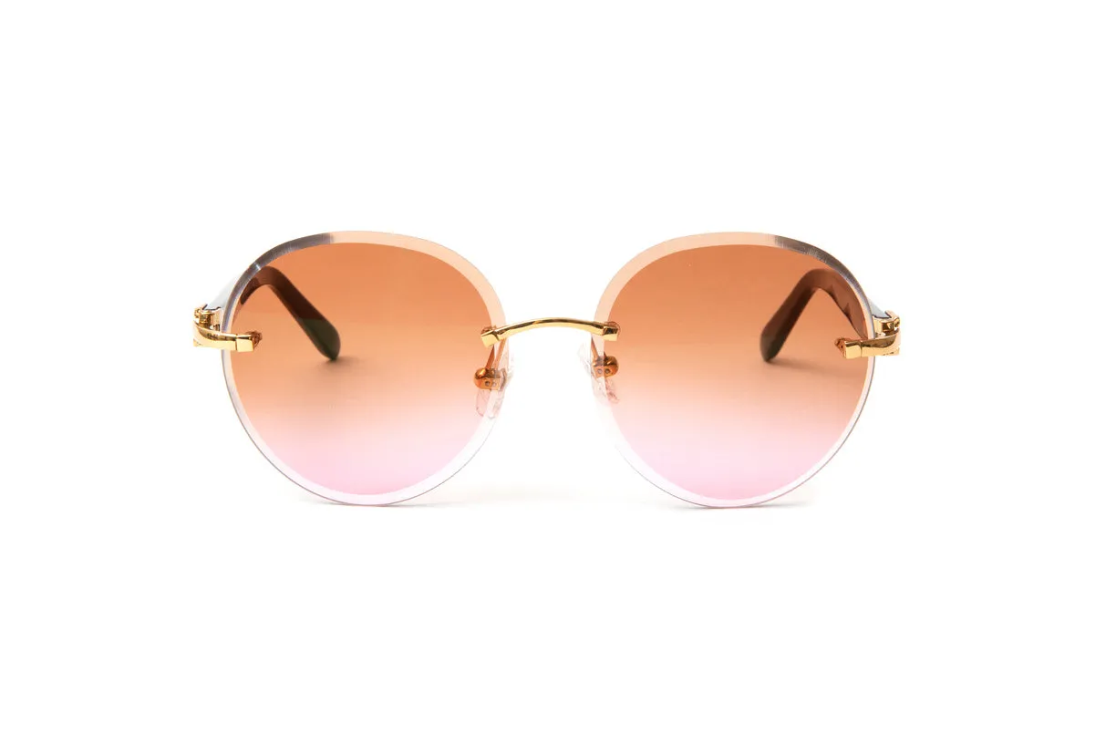 SANTOS 24KT Gold & Blue/Pink Acetate Sunglasses, Double Gradient Brown/Pink Lenses