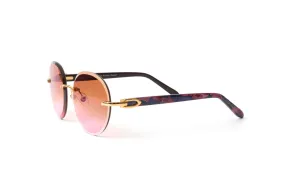 SANTOS 24KT Gold & Blue/Pink Acetate Sunglasses, Double Gradient Brown/Pink Lenses