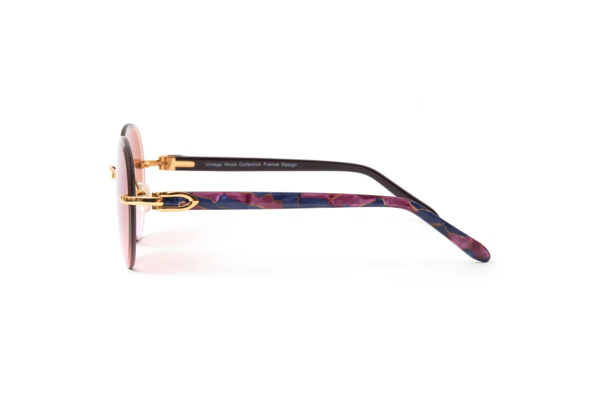 SANTOS 24KT Gold & Blue/Pink Acetate Sunglasses, Double Gradient Brown/Pink Lenses