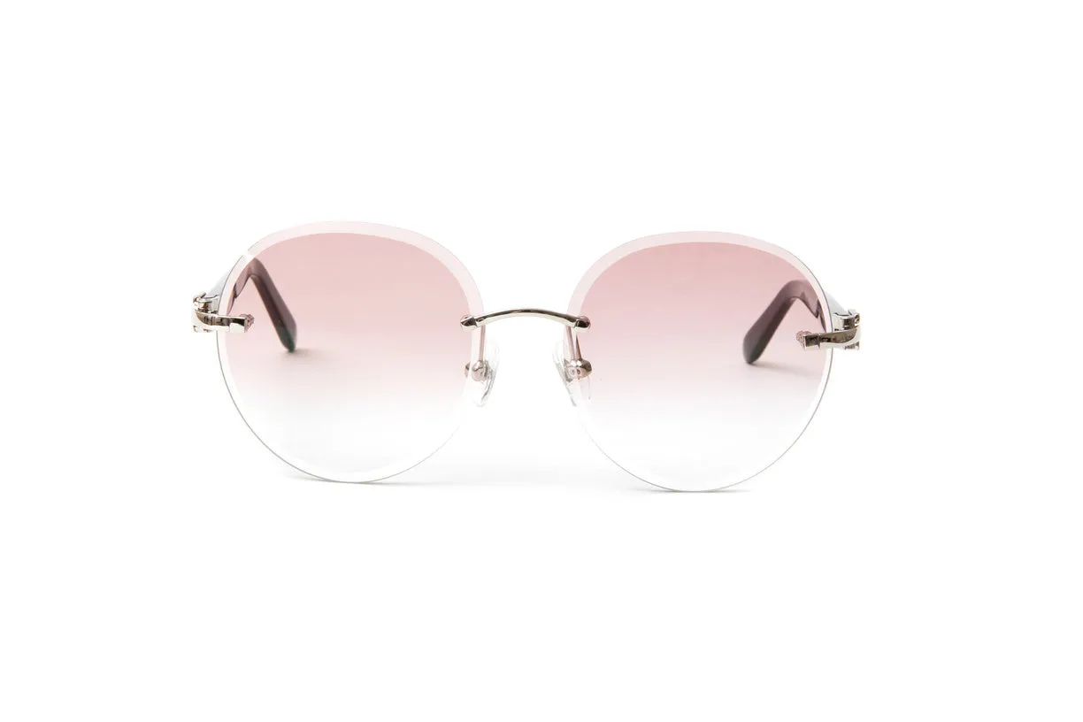 SANTOS Silver & Blue/Pink Acetate Sunglasses, Gradient Brown Round Lenses