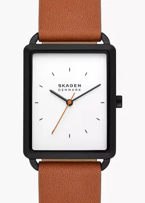 SKAGEN HAGEN RECTANGULAR SHAPE WHITE DIAL BROWN LEATHER SKW6929