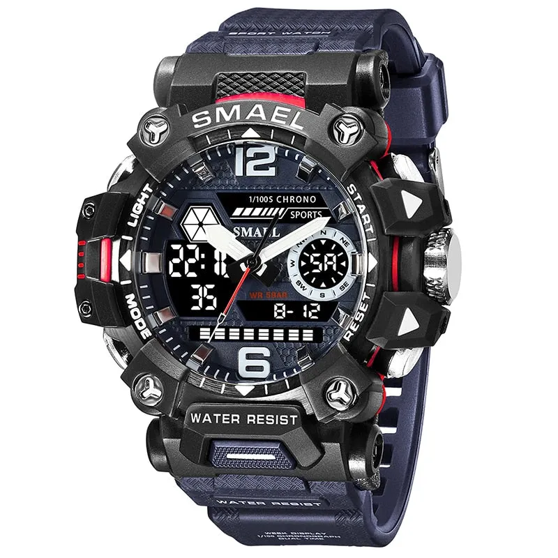 SMAEL Men Watches  50m Waterproof Sports Watch Military Man Sports Watch Digital 8072 Dual Display Watch  Quartz  Led Digital