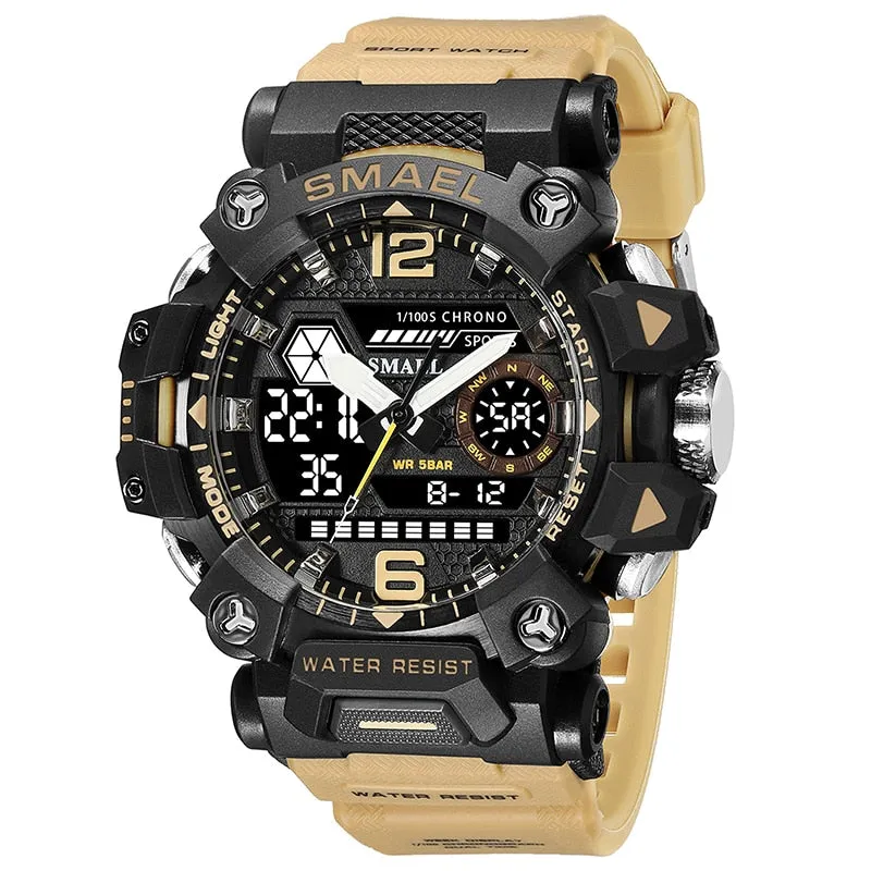 SMAEL Men Watches  50m Waterproof Sports Watch Military Man Sports Watch Digital 8072 Dual Display Watch  Quartz  Led Digital