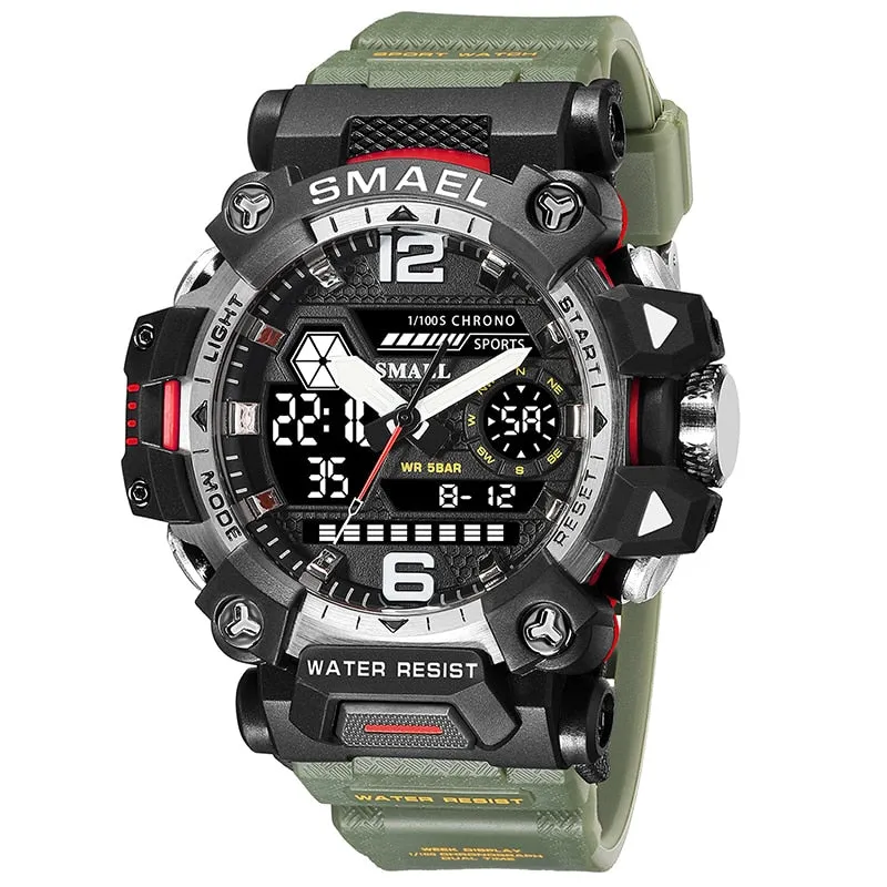 SMAEL Men Watches  50m Waterproof Sports Watch Military Man Sports Watch Digital 8072 Dual Display Watch  Quartz  Led Digital