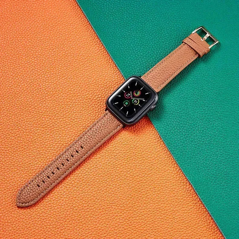 Suitable For  Iwatch SE Strap Lychee Pattern Oil Wax Leather Strap New Silicone Leather Strap