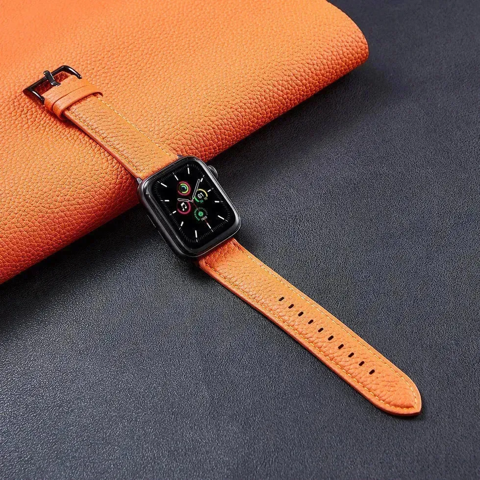 Suitable For  Iwatch SE Strap Lychee Pattern Oil Wax Leather Strap New Silicone Leather Strap