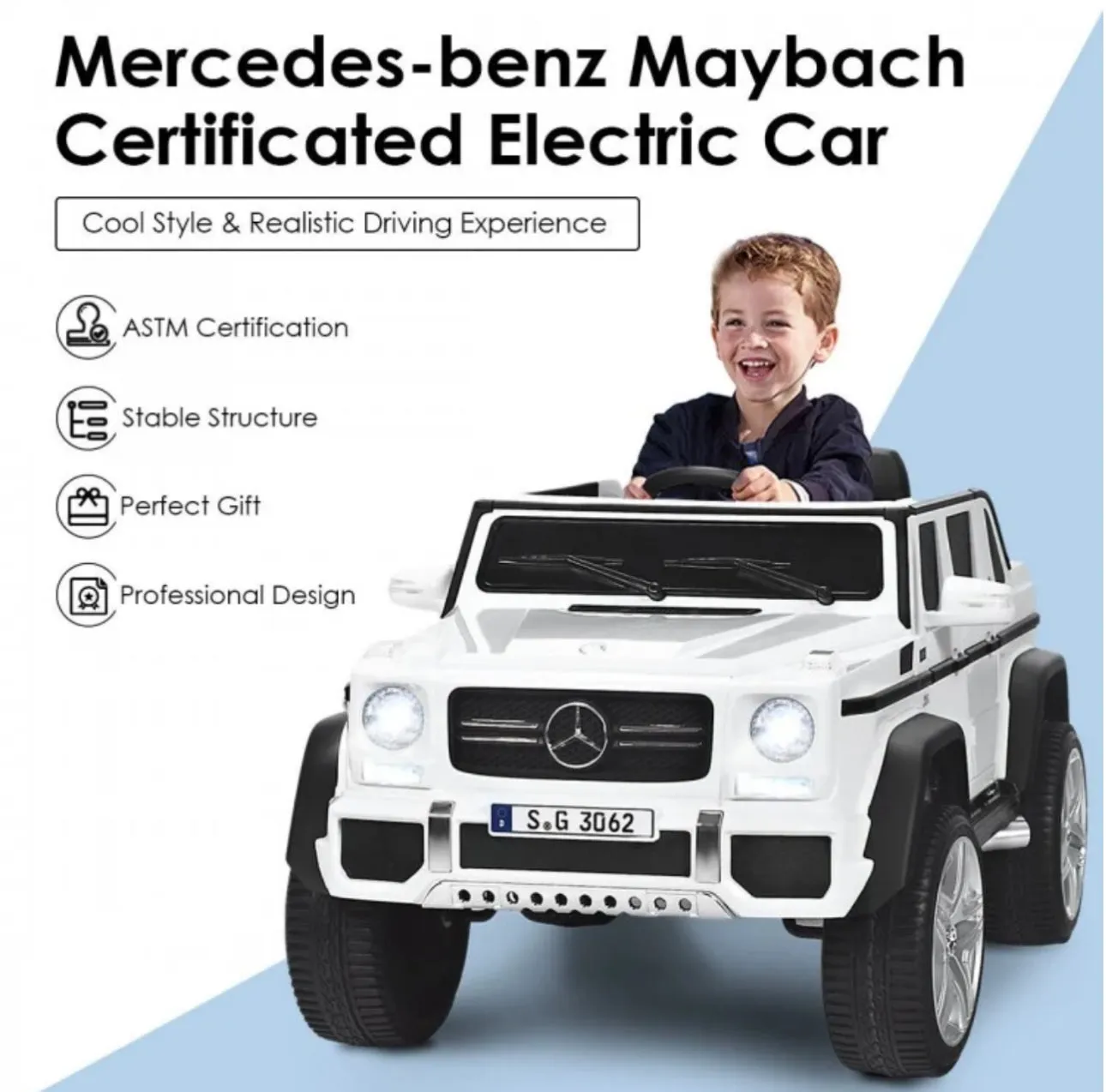 Super Cool 12V Kids Licensed Upgraded 1 Seater Ride On Car Mercedes-Benz Maybach Style | LED Lights | Seatbelt | 4 Wheel Shock Absorber | Ages 3-8 | Remote