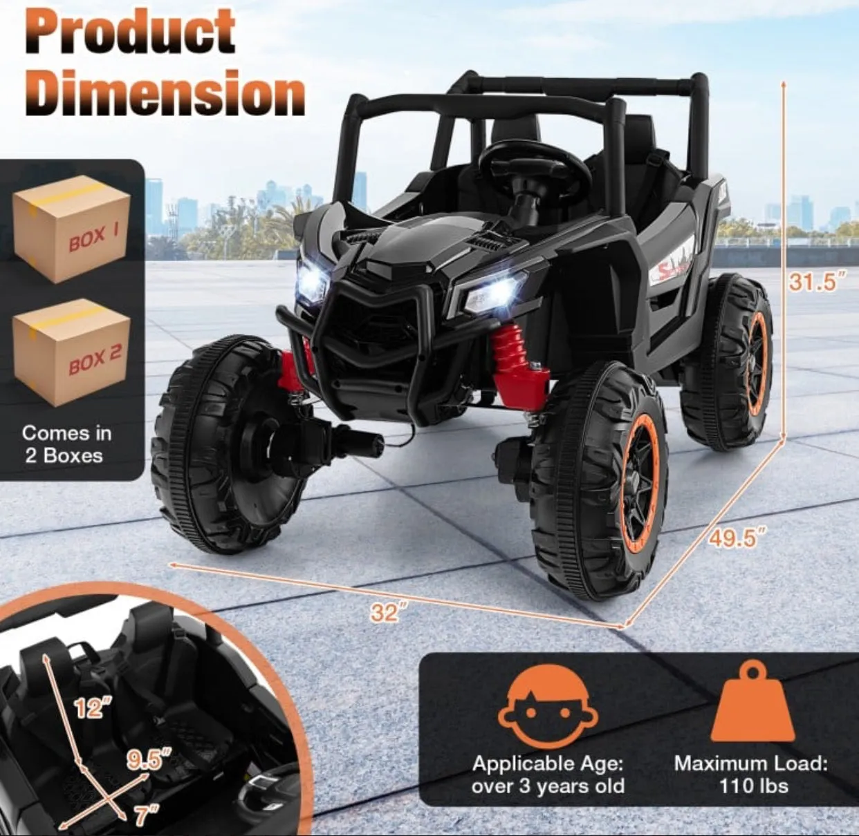 Super Cool 2025 Sport UTV Dune Buggy 24V | 2 Seater | 4X4 | Ages 3  | Remote | Music